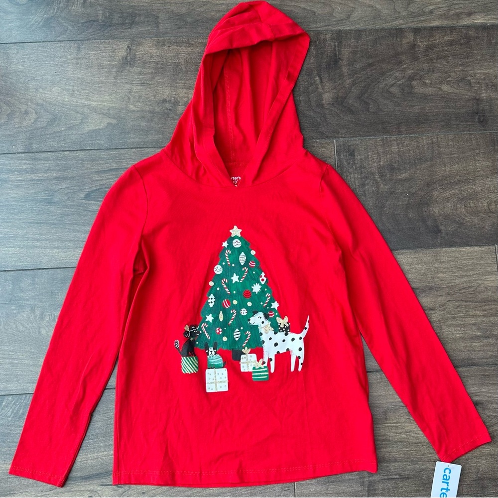 Carter’s NWT Christmas Tree Red Hooded Long Sleeve Tee - Size 12 A - 100% Cotton